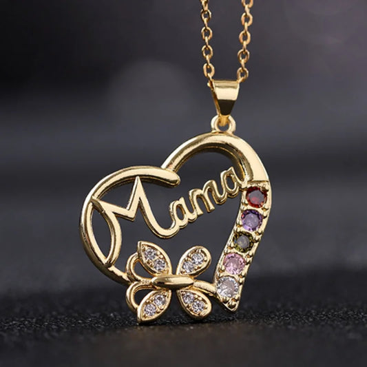 Love Butterfly MAMA Pendant Necklace Mother's Day Jewelry